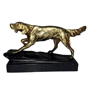 Antique Circa 1930's Armor Bronze MFG Setter Hunting Dog Sculpture on Solid Base